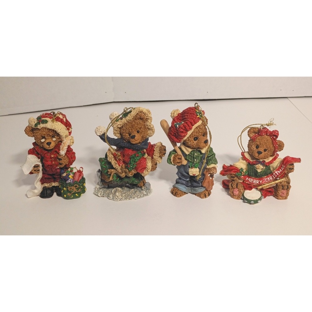 Christmas Holiday Time 4 Ornaments Bears -Great Condition